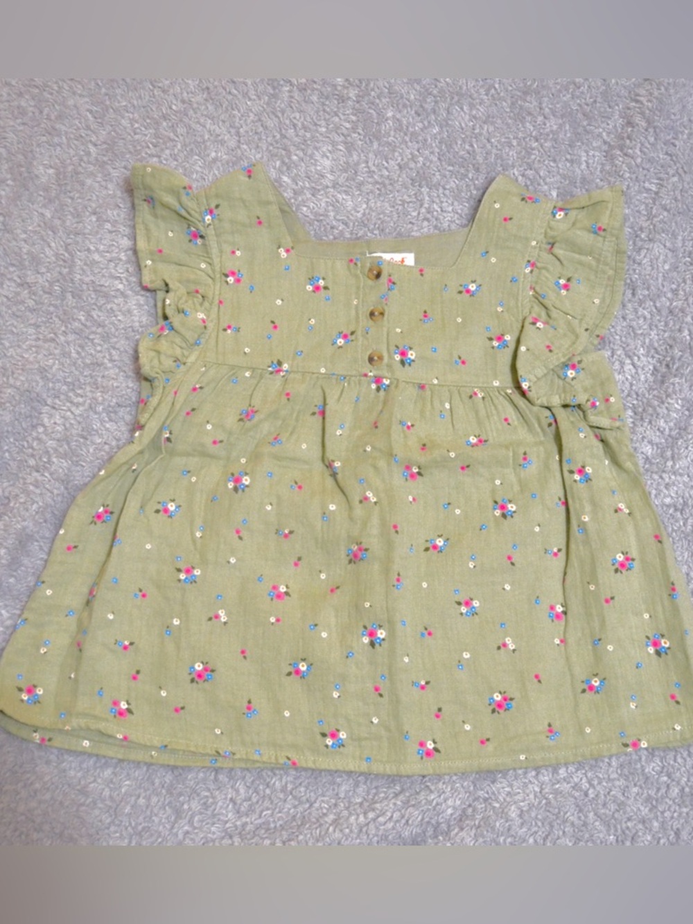 Cat & Jack Olive Green Floral Ruffle Sleeve Top